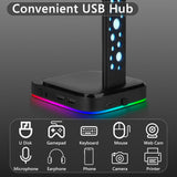 Geekria RGB Headphone Stand with 2 USB Charger Ports Gaming with Non-Slip Rubber Base Headset Holder Hanger for Gamer Desktop Table Game Earphone Accessories