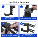 Geekria 3-in-1 PC Gaming Headset&Controller Holder, Under-Desk Headphone Stand Mount Holder with 360° Rotation Adjustable, Compatible with Bose, Sony, AKG, JBL, Sennheiser, B&O (Black)