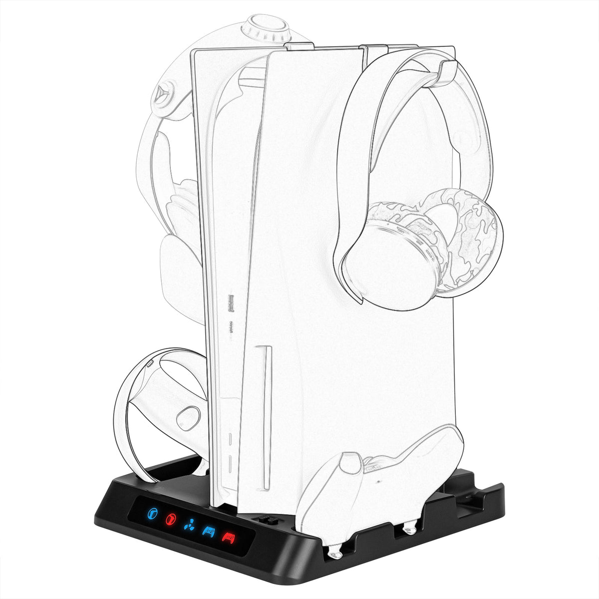 Station De Charge Pour Manettes PS5 VR2 + Support Casque - Charge Magnétique - LEDs Indicateurs - Design Blanc Compact