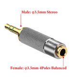 Geekria 3.5mm Male to 3.5mm (1/8'') Balanced Female Headphones Adapter for 3.5mm 4-Pole Cable Connected to Balanced 3.5mm Player Device, Aluminum Alloy Conversion Audio Plug, Gold Plated Adapter