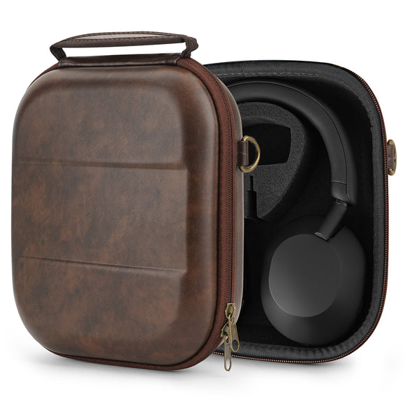 Geekria Shield Headphones Case Compatible with Sony WH-1000XM5, Bose QC Ultra II, Skullcandy Crusher ANC 2 and More, Replacement Hard Shell Travel Carrying Bag with Cable Storage (Brown)
