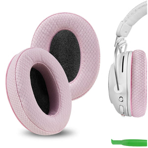 Geekria PRO Extra Thick Mesh Fabric Replacement Ear Pads for Logitech G Pro, G Pro X, G Pro X 2, G Pro X League of Legends Edition Headphones Ear Cushions, Headset Earpads (Pink)