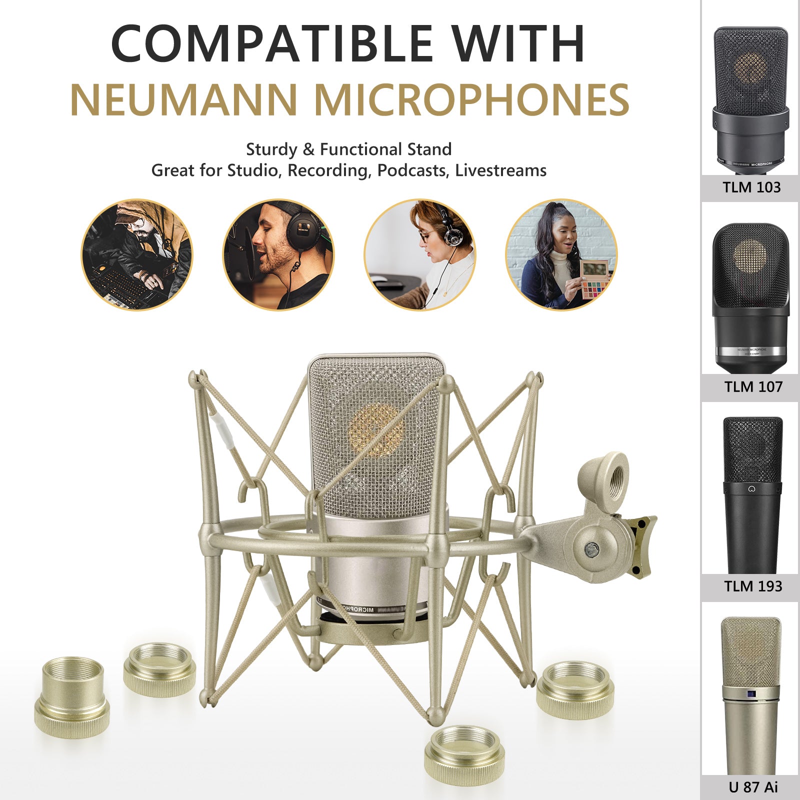 GEEKRIA For Creators - Supporto Antiurto Per Microfono, Anti-vibrazione, Adattatore A Morsetto Compatibile Con Audio Technica AT2020, AT2035, AT2050, MXL V67G, Rode NT1 Clip Per Microfono (nero