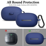 Geekria Silicone Case Cover Compatible with ATH-CKS50TW2 True Wireless Earbuds, Protective Earphones Skin Cover with Keychain Hook, Charging Port Accessible (Blue)