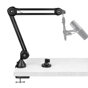 Geekria for Creators Microphone Arm Compatible with Shure MV88+, SM7B, MV7, SM58, SM57, Mic Boom Arm Mount Adapter with Tabletop Flange Mount, Suspension Stand, Mic Scissor Arm, Desk Mount Holder