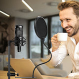 Geekria for Creators Mic Pop Filter, 5 Inch Microphone Filter Shield, Flexible Gooseneck Antipop Mask with Extended C-Clamp, Wind Pop Screen Compatible with Audio-Technica AT2020 (Size L)