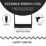 Geekria for Creators USB C to 3.5mm TRS Microphone Coiled Cable 20 inch / 50 CM, Compatible with Rode VideoMicro, VideoMic GO II, Wireless GO II, Mic Cord for Vlog and Podcast (Black)