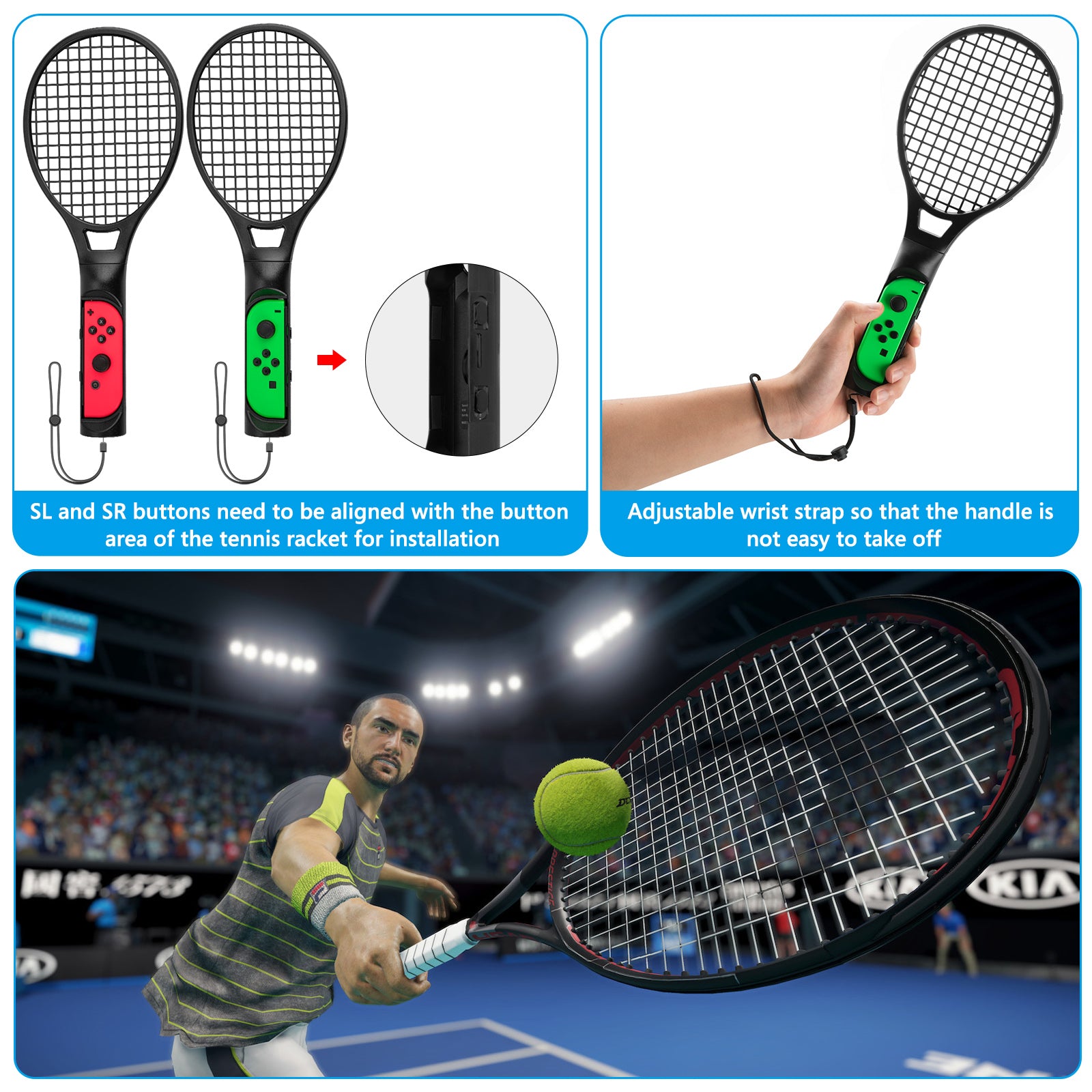 tennis sports gear Geekria Sports Accessories Bundle Compatible with Nintendo Switch Sports Games 10 in-1 Kit with Tennis Rackets, Sword Grips, Golf Clubs, Leg Strap,