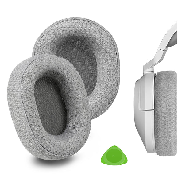 Geekria Comfort Mesh Fabric Replacement Ear Pads for Corsair HS65, HS55 Headphones Ear Cushions, Headset Earpads, Ear Cups Cover Repair Parts (Grey)