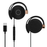 Geekria Wired Clip-On Ear Headphones with Mic, USB-C Hook-On Earbuds, Call Control, Lightweight & Hair-Friendly, Compatible with USB-C iPhone, Android Phones, Tablets (Black, 3.9ft)