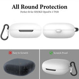 Geekria Silicone Case Cover Compatible with SHOKZ OpenFit 2 True Wireless Earbuds, Protective Earphones Skin Cover with Keychain Hook, Charging Port Accessible (White)