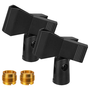 Geekria for Creators Universal Microphone Clip Holder, Adjustable Mic Mount with 5/8" Male to 3/8" Female Screw Adapter, Compatible with Shure SM57, SM58, SM58S (Black / 2 Pack)