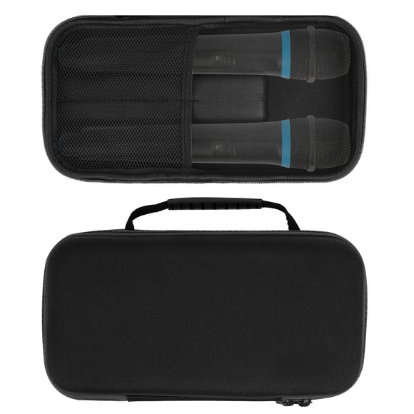 Geekria for Creators Microphone Case, Hard Shell Dual Mic Carrying Case, Travel Protective Bag with Cable Storage Compatible with TONOR TW-820, TW630, TW620, Shure BLX2/PG58, Moukey MWm-5 (Black)