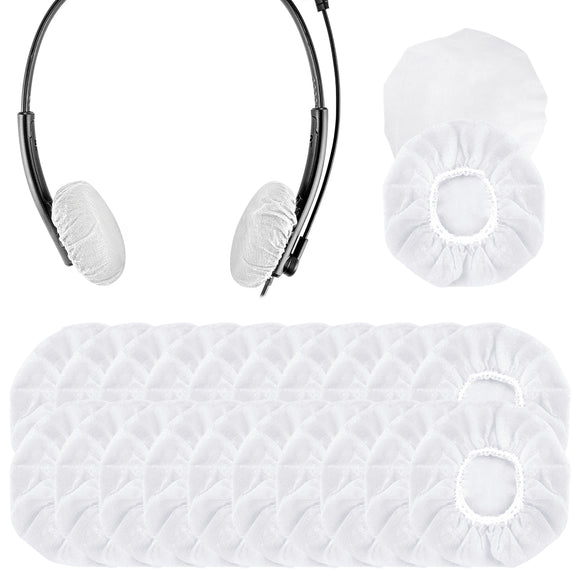 Geekria 100 Pairs Disposable Headphones Ear Cover for Small Call Center Headset Earcup, Stretchable Sanitary Ear Pads Cover, Hygienic Ear Cushion Protector (XS / White)