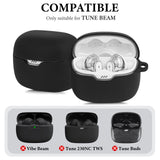 Geekria Silicone Case Cover Compatible with JBL TUNE BEAM True Wireless Earbuds, Protective Earphones Skin Cover with Keychain Hook, Charging Port Accessible (Black)