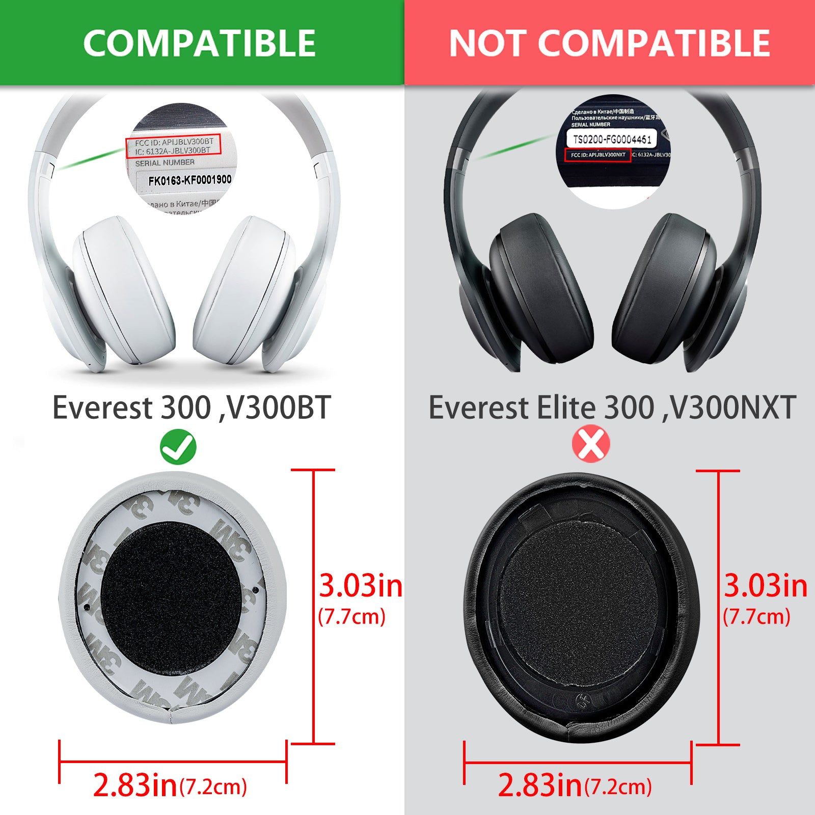 Geekria QuickFit Replacement Ear Pads for JBL Everest 300, V300BT Head