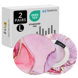 Geekria 2 Pairs Flex Fabric Headphone Ear Covers, Washable Stretchable Earcup Protectors for Large Over-Ear Headsets, Fits 4.1"-6.2" Ear Pads, Gaming Sweat Guards (Size L / Pink Marble)