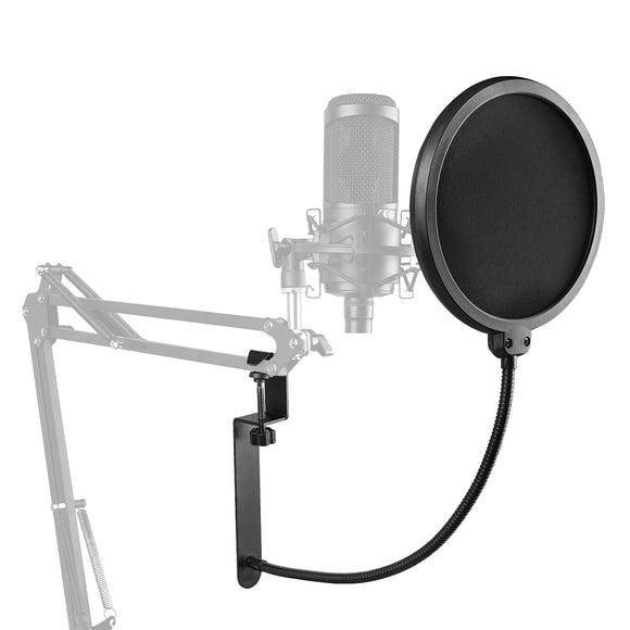 Geekria for Creators Mic Pop Filter, 5 Inch Microphone Filter Shield, Flexible Gooseneck Antipop Mask with Extended C-Clamp, Wind Pop Screen Compatible with Audio-Technica AT2020 (Size L)