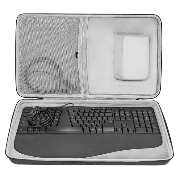 Geekria Hard Shell Travel Carrying Keyboard Case, Compatible with Microsoft Ergonomic Keyboard (LXM-00004), Ergonomic Keyboard and Mouse Combo Case (Dark Grey)