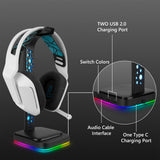 Geekria RGB Headphone Stand with 2 USB Charger Ports Gaming with Non-Slip Rubber Base Headset Holder Hanger for Gamer Desktop Table Game Earphone Accessories