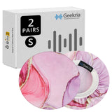 Geekria 2 Pairs Flex Fabric Headphones Ear Covers - Product Safety Certified - Washable & Stretchable Earcup Protectors for On-Ear Headsets, Sweat Pads for Gym, Meeting (Size S/ Pink Marble)