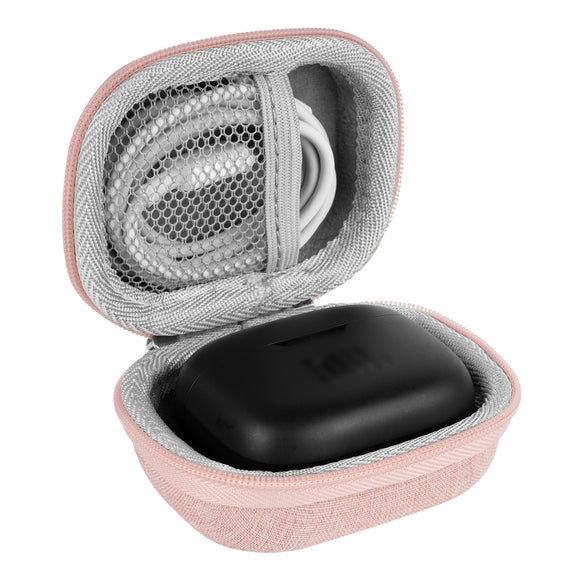 Geekria Shield Earbuds Case Compatible with JBL TUNE BEAM GHOST 230NC/Flex/Live Pro 2/Wave 300 True Wireless Earbuds, Replacement Hard Shell Travel Carrying Bag with Cable Storage (Pink)