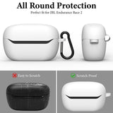 Geekria Silicone Case Cover Compatible with JBL Endurance Race 2 True Wireless Earbuds, Protective Earphones Skin Cover with Keychain Hook, Charging Port Accessible Front LED Visible (White)