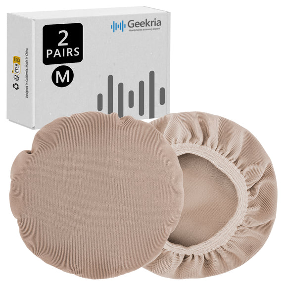 Geekria 2 Pairs Flex Fabric Headphones Ear Covers, Washable & Stretchable Sanitary Earcup Protectors for Over-Ear Headset Ear Pads, Sweat Cover for Gym, Gaming (M / Light Brown)