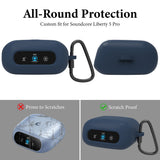 Geekria Silicone Case Cover Compatible with Soundcore Liberty 5 Pro by Anker, Protective Cover with Locking Aluminum Carabiner, Charging Port Accessible, Front LED Visible (Dark Blue)