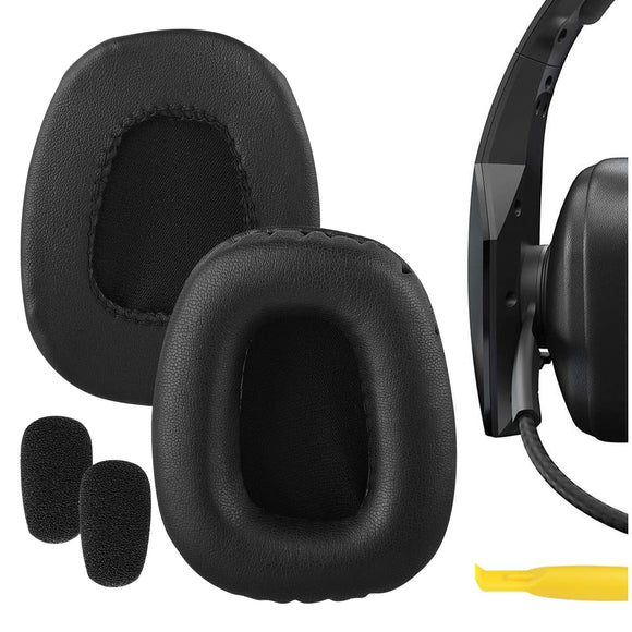 Geekria QuickFit Replacement Earpads + Mic Windscreen Foam Compatible with BlueParrott B550-XT, B550XT Headphones Mic Foam Cover + Ear Cushions / Cushion Pad Repair Parts (Black)