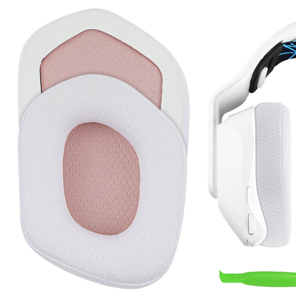 Geekria Comfort Mesh Fabric Replacement Ear Pads for Logitech G733, G535, G335 Headphones Ear Cushions, Repair Parts (White+Pink)