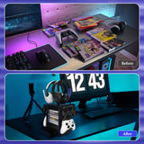 Geekria Multifunctional Game Storage Stand Compatible with PS5, PS4, XBOX Series X, XBOX One, Nintendo Switch, Video Game Disk Organizer and Headset Mount, Universal Gaming Desk Accessories
