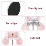 Geekria Cute Headphone Stand, Plush Headset Holder with Soft Fur Protection & Stable Base, Kawaii Desk Headphone Hanger for Gaming Setup, Office, Bedroom Decor (Pink Bow)