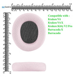 Geekria Comfort Mesh Fabric Replacement Ear Pads for Razer Kraken V4, Kraken V4 X, Kraken Kitty V2 Pro, Barracuda, Barracuda X Headphones Ear Cushions, Headset Earpads, Ear Cups Cover (Pink)