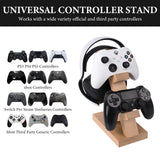 Geekria Solid Wood Dual Gamepad and Headphone Stand, Controller Storage Holder for PS4, PS5, Xbox, Switch, 8BitDo, Universal Desk Game Accessories (Light Brown)