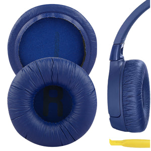 Geekria QuickFit Leatherette Replacement Ear Pads for JBL JR300, JR300BT, T450BT, T500BT, Tune 500, Tune 500BT, Tune 510BT Headphones Ear Cushions, Headset Earpads (Blue)