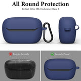 Geekria Silicone Case Cover Compatible with JBL Endurance Race 2 True Wireless Earbuds, Protective Earphones Skin Cover with Keychain Hook, Charging Port Accessible Front LED Visible (Blue)