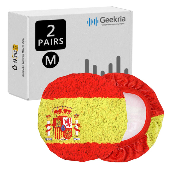Geekria 2 Pairs Flex Fabric World Cup Headphones Ear Covers / Washable & Stretchable Sanitary Earcup Protectors for Over-Ear Headset Ear Pads, Sweat Cover for Gym, Gaming (M / Spanish Flag)