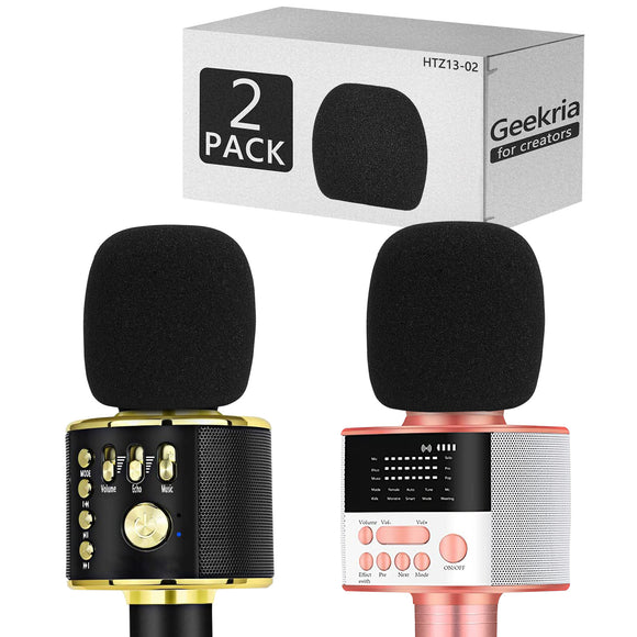 Geekria for Creators Foam Windscreen Compatible with BONAOK Q36, Q37, Q78, D10 Wireless Bluetooth Karaoke Microphone Antipop Foam Cover, Mic Wind Cover, Sponge Foam Filter (Black / 2 Pack)