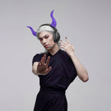 Geekria 3D Printed Demon Horns for Over Ear Headphone, Handmade Devil Horns Headband, Headphone Adjustable Accessories, Cosplay Ears Attachment in Various Dress Up Party Halloween (Purple)