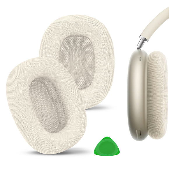 Geekria Comfort Mesh Fabric Replacement Ear Pads Compatible with Apple AirPods MAX(A2096), AirPods MAX2 (A3184) Headphones, Ear Cushions, Repair Parts (Starlight)