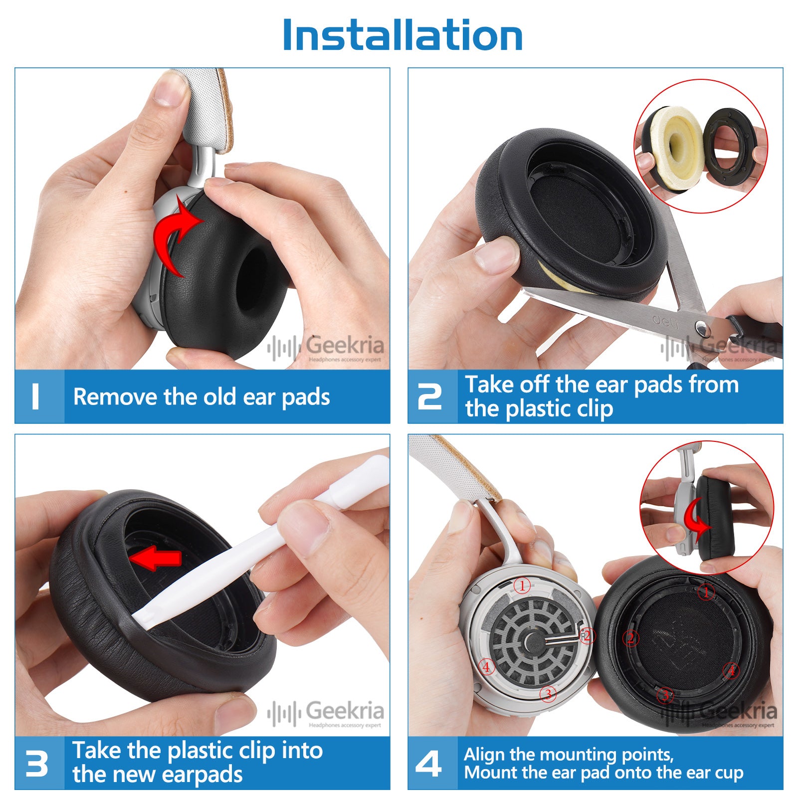 Geekria QuickFit Replacement Ear Pads for Bang & Olufsen Beoplay H8, H