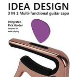 Geekria 3IN1 Guitar Capo, Zinc Alloy Metal Capo for Acoustic and Electric Guitars, Ukulele, Mandolin, Classical Guitar Accessories (Rose Gold)