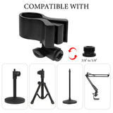 Geekria for Creators Universal Microphone Clip Holder, Adjustable Mic Mount with 5/8" Male to 3/8" Female Screw Adapter, Compatible with Audio-Technica AT2020, Shure SM58S (Black)