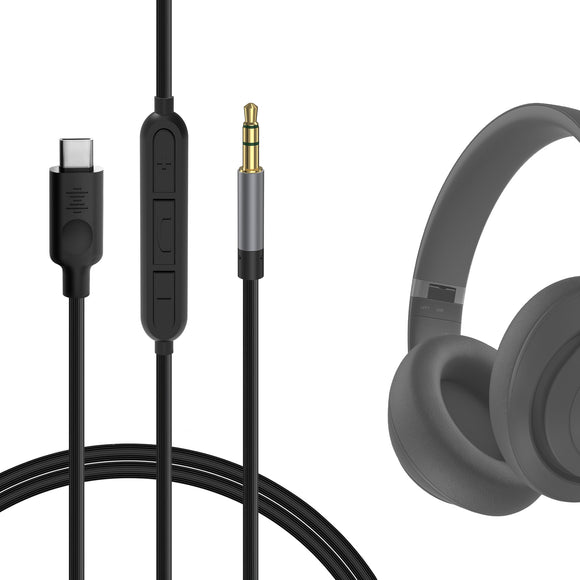Geekria USB-C Digital to Audio Cable with Mic Compatible with Beats Studio Pro, Skullcandy Hesh ANC, Replacement Type-C Aux Audio Cord with Inline Microphone and Volume Control (4ft/1.2m)