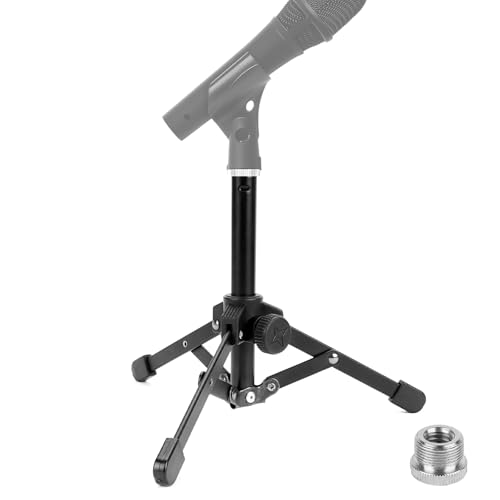 Geekria for Creators Tabletop Tripod Mic Stand, Desktop Mic Stand with Foldable Non-Slip Feet, Compatible with Behringer XM8500, C-1, CAD Audio GXL2200, U49, Marantz Pro MPM-1000, Nady SCM-1000