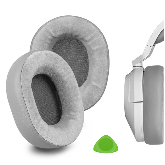 Geekria Comfort Hybrid Velour Replacement Ear Pads for Corsair HS55, HS65 Headphones Ear Cushions, Headset Earpads, Ear Cups Cover Repair Parts (Grey)