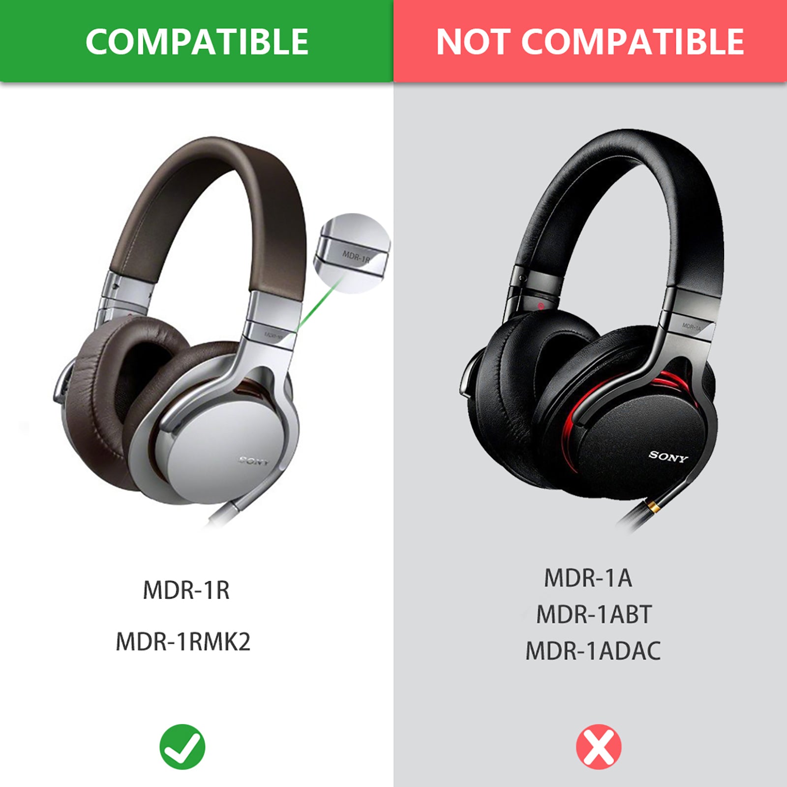 Geekria Earpads and Headband Cover Replacement Compatible with Sony MD