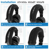 Geekria Headband Cover Compatible with ATH M50x, M50xBT, M50xBT2, M50xPB, M50xWH, M50xBB Headphones / Headphone Headband Protector Repair Parts / Easy DIY Installation No Tool Needed (Black)