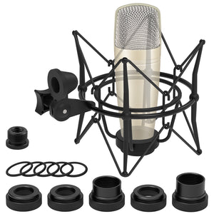 Geekria for Creators Microphone Shock Mount, Mic Anti-Vibration Suspension Adapter Clamp Compatible with CAD GXL2200, Nady SCM-800, Behringer C-1, C-1U, Marantz, TZ Mic Holder Clip (Black / Metal)